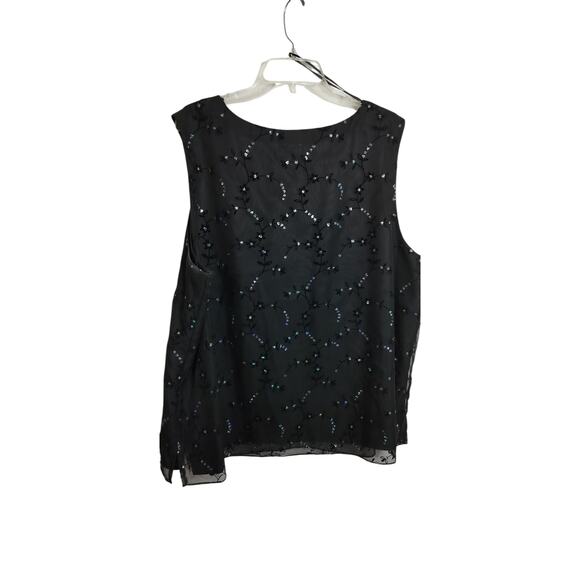 4302)R&M Richards Karen Kwong Black Bling Sheer Tank & Duster Set Plus Size 24W - Picture 3 of 9